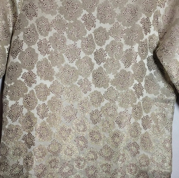 J. Crew Women's Top Size 0 Gold Metallic Floral Brocade Silk Blend Short Sleeve - Picture 3 of 11